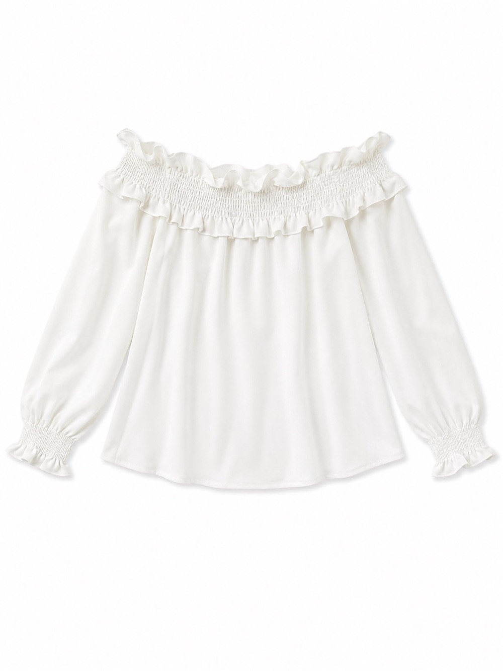 Tuckernuck White Smocked Off-Shoulder Ruffle Blouse